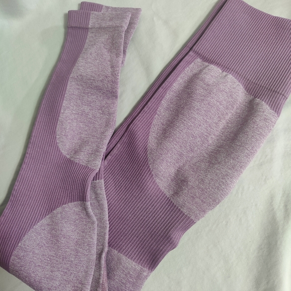 Lilac Two Tone High Waisted Compression Tummy Control Athletic Yoga Leggings - Picture 8 of 11